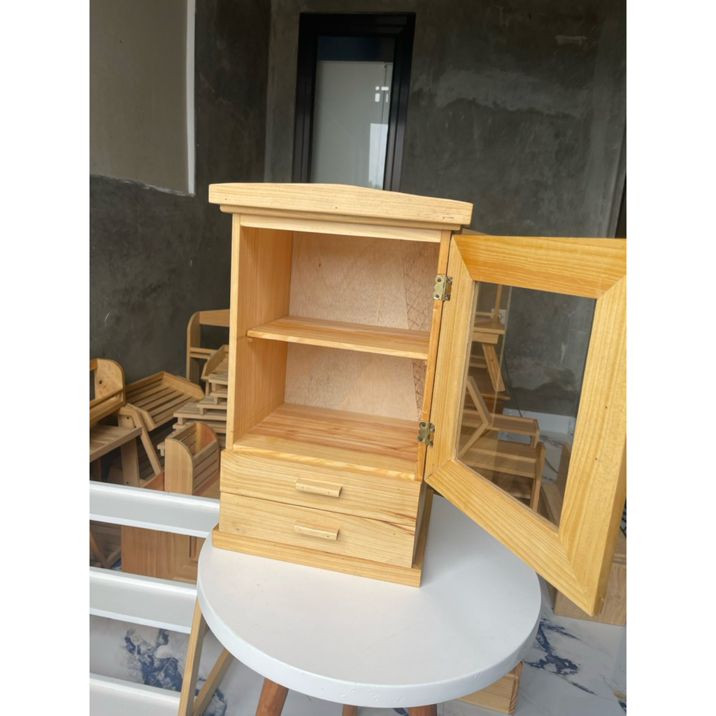 Lemari mini estetik plus laci 2 susun/lemari kayu/multifungsi