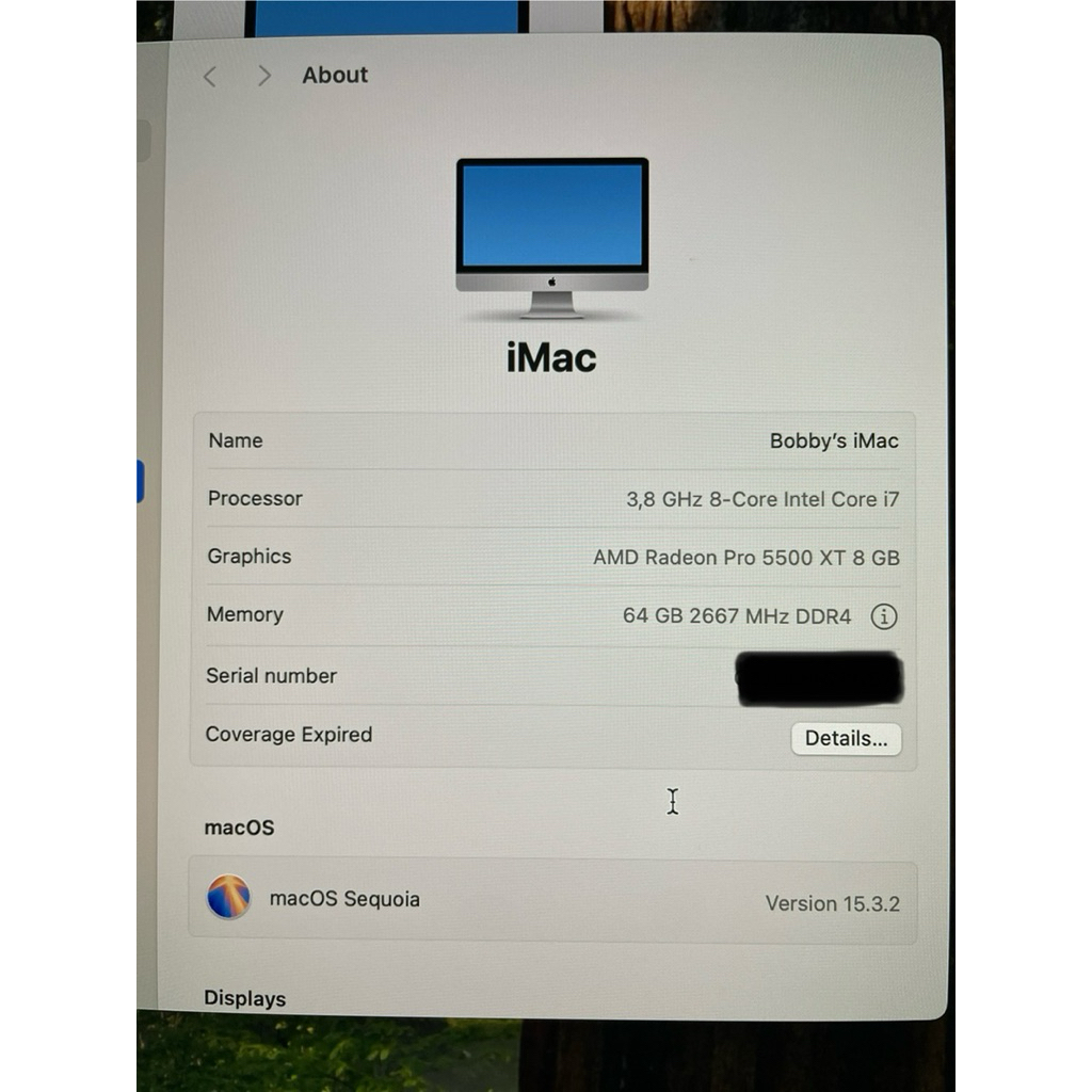 Apple iMac 5K 27 inch 2020 i7 10700 3.8Ghz 512gb nvme 64gb ddr4