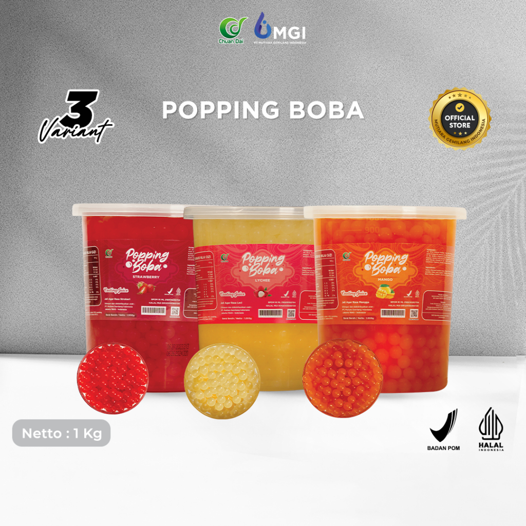 

MGI MAKASSAR Chuan Dai Popping Boba Toping Minuman Dessert Import Taiwan 1kg PT MGI