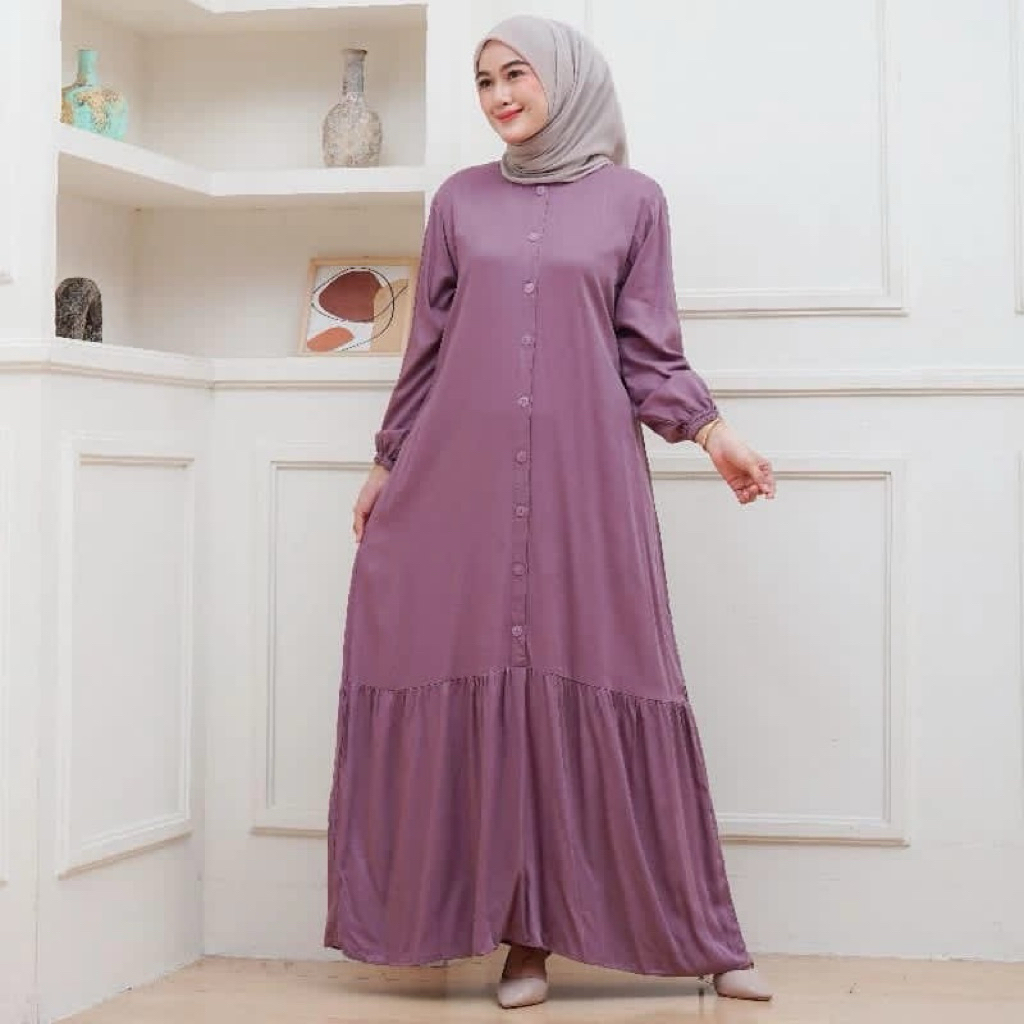 Gamis Rayon Twill Ori Premium Full Kancing Depan Adem Dan Tebal | Gamis Polos Rayon Tebal Homedress 