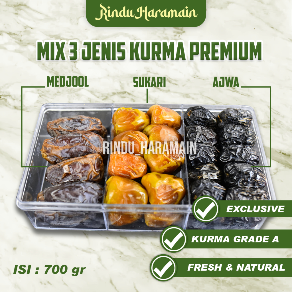

Paket Kurma Kombinasi 3 Macam l Kurma Ajawa | Kurma Medjol l Kurma Sukari