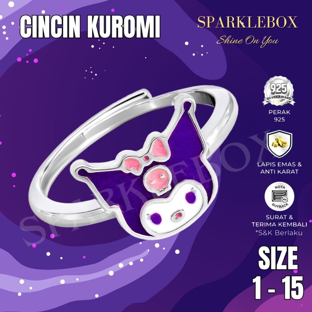 Cincin Anak Perempuan / Cincin Perak Anak / Cincin Anak Lapis Emas / KUROMI - Sparklebox