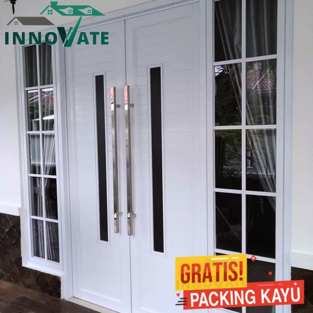 pintu dan jendela aluminium, pintu 210x120 , jendela 180x50  pintu utama pintu 2 daun/tarung Lengkap