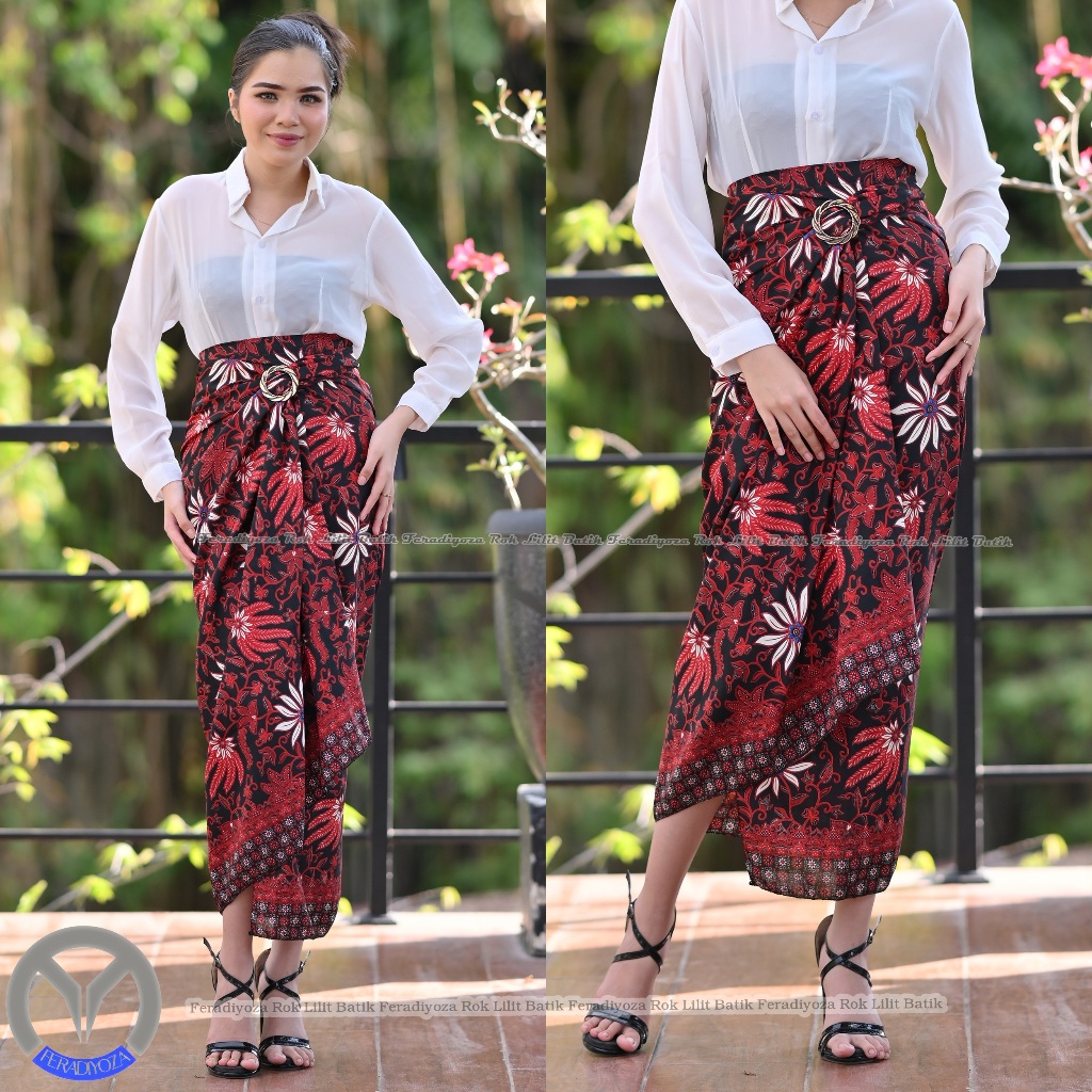 Feradiyoza ROK BATIK LILIT MERAH BAWAHAN KEBAYA FREE RING MOTIF  MERAH / ROK BATIK MERAH MAROON