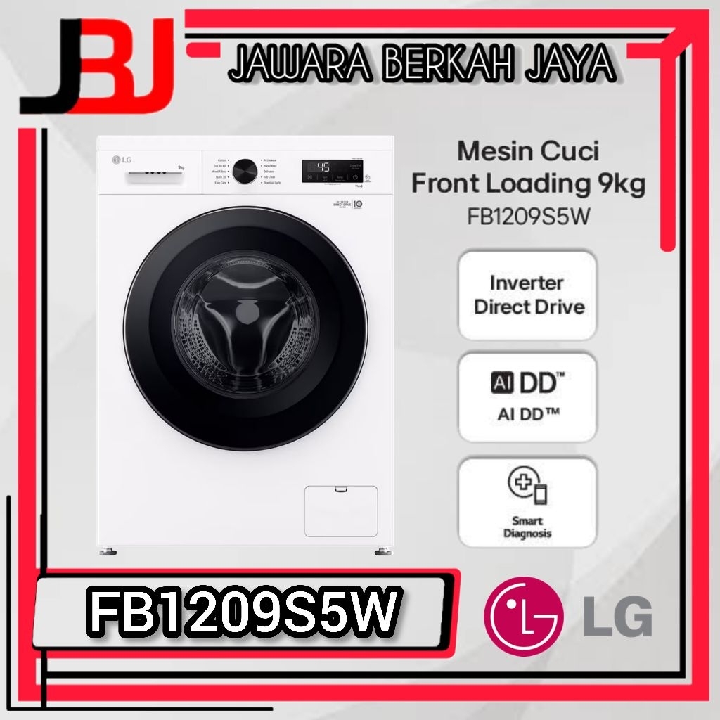 Mesin cuci LG 9kg Front loading Inverter FB1209S5W Mesin cuci LG Front loading 9kg mesin cuci 9 Kg O