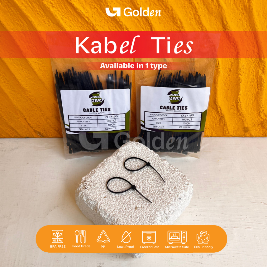 

[Isi 100PCS] Kabel Ties Nylon Hitam Guci Mas Ukuran 3 x 100 mm Kuat Tidak Mudah Putus Ekonomis Murah