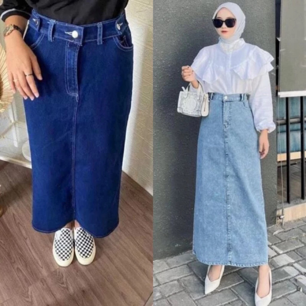 Rok Jeans Treana Span Skrit Belah Wanita//Theana Rok Jeans Panjang Belah Cewek