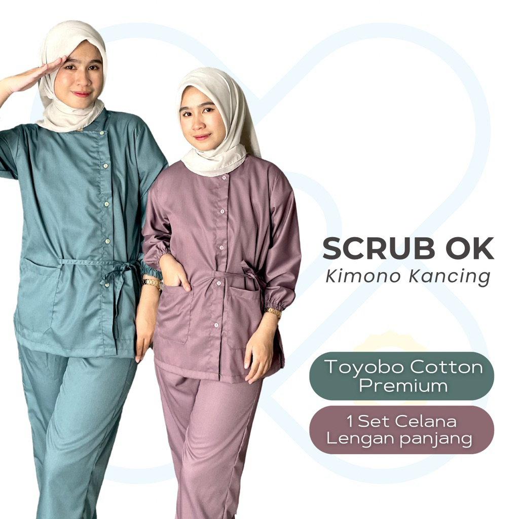 Baju OK Kimono Kancing lengan panjang/ Baju jaga Kimono Toyobo/ Scrub Dokter/ Scrub Medis Kimono S -