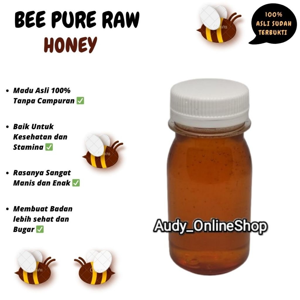 

Bee Pure Raw Honey Madu Lebah Asli 100% Madu Asli Murni Tanpa Campuran 70 ml