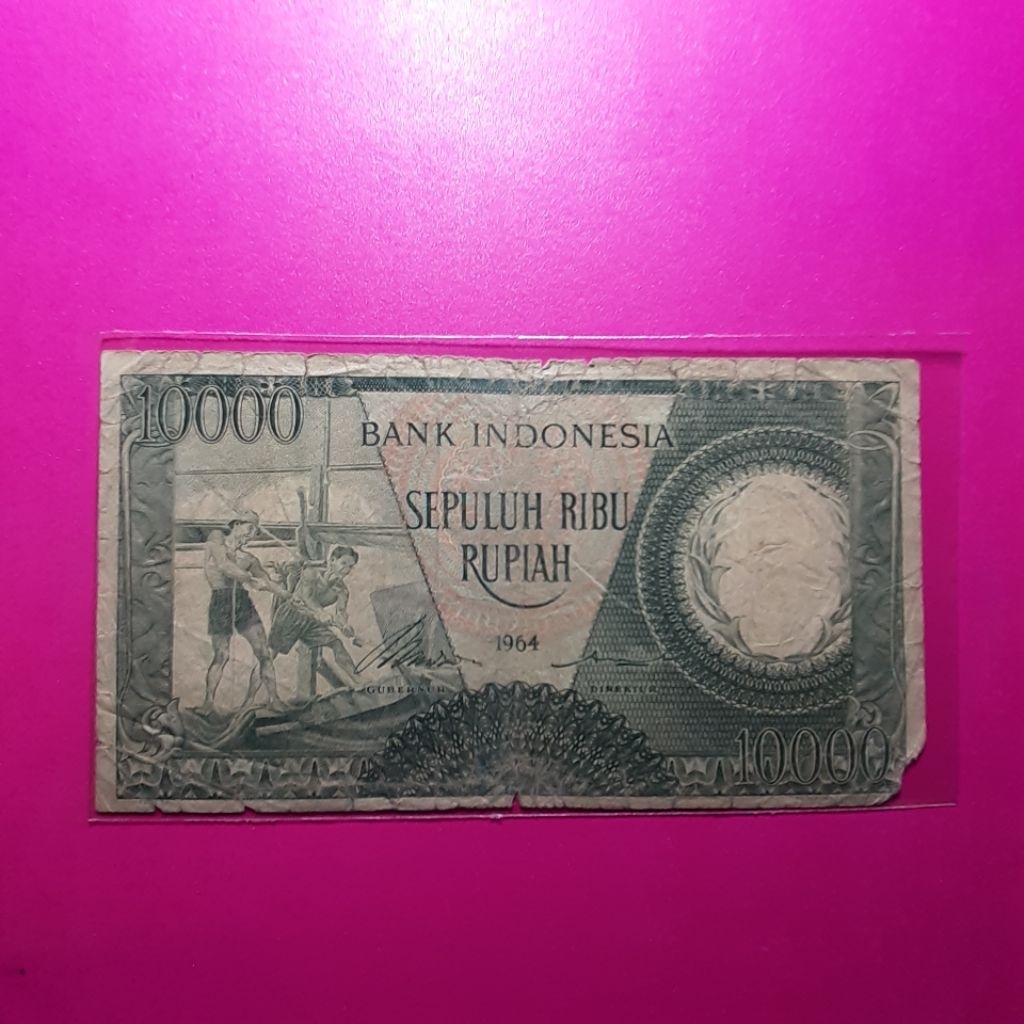 uang kuno 10000 rupiah pekerja 1964 hijau