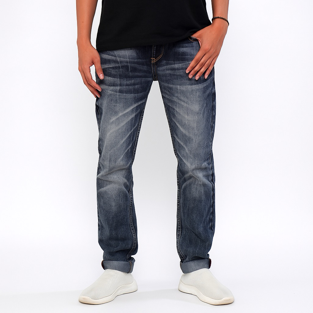 NEOMA - Celana Jeans Pria Reguler Fit Bahan Tidak Melar Black Snow