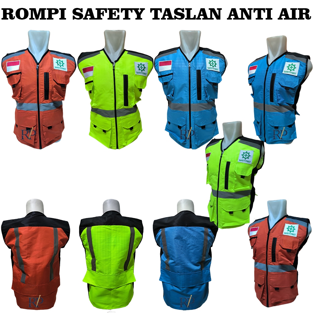 Rompi Safety Proyek K3 Pekerja Umum Logo K3 Bendera Bahan Taslan Anti Air