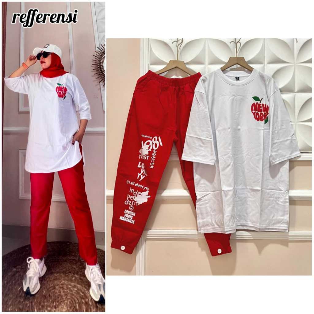 YELLWY Set | Setelan Baju Wanita Edisi Kemerdekaan | Setcel Tunik Kaos Oversize Saku Ring By JEVANNI