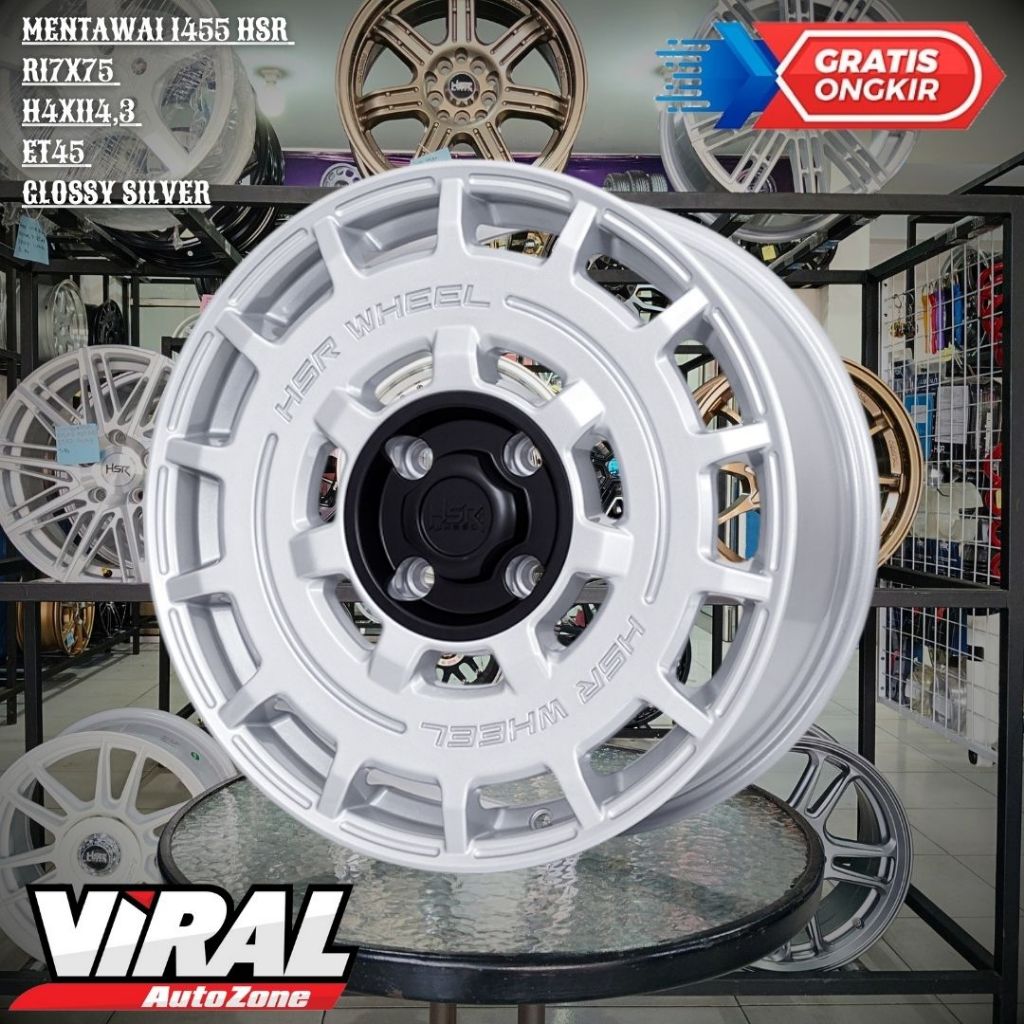 Velg Mobil Ring 17 Lobang 4 PCD 114,3 HSR MENTAWAI 1455 R17 Silver Buat AVANZA,EVALIA,CONFERO