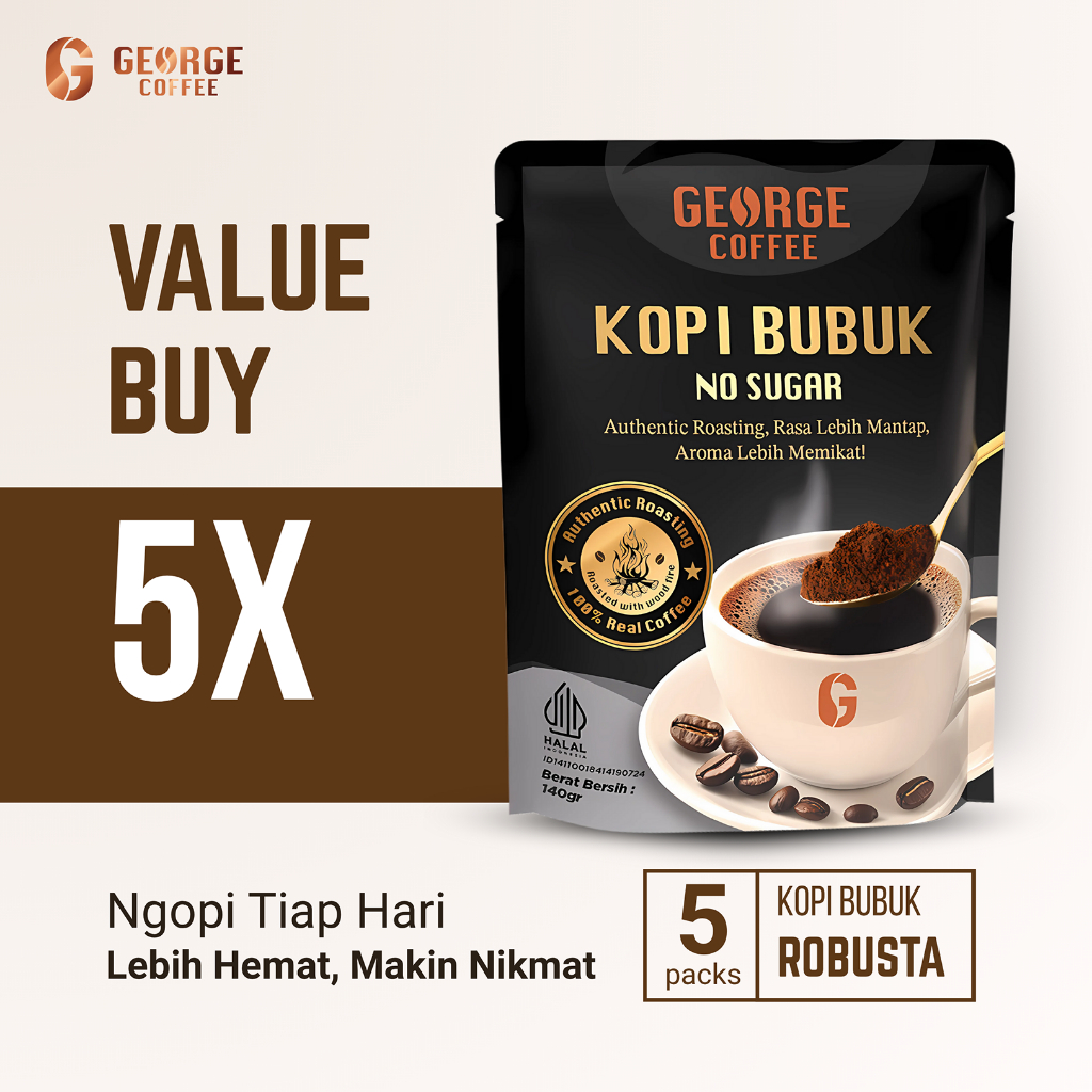 

Value Buy! 5 Bungkus Kopi Tubruk George Coffee Kop Robusta Asli Rasa Authentic Kayu Bakar