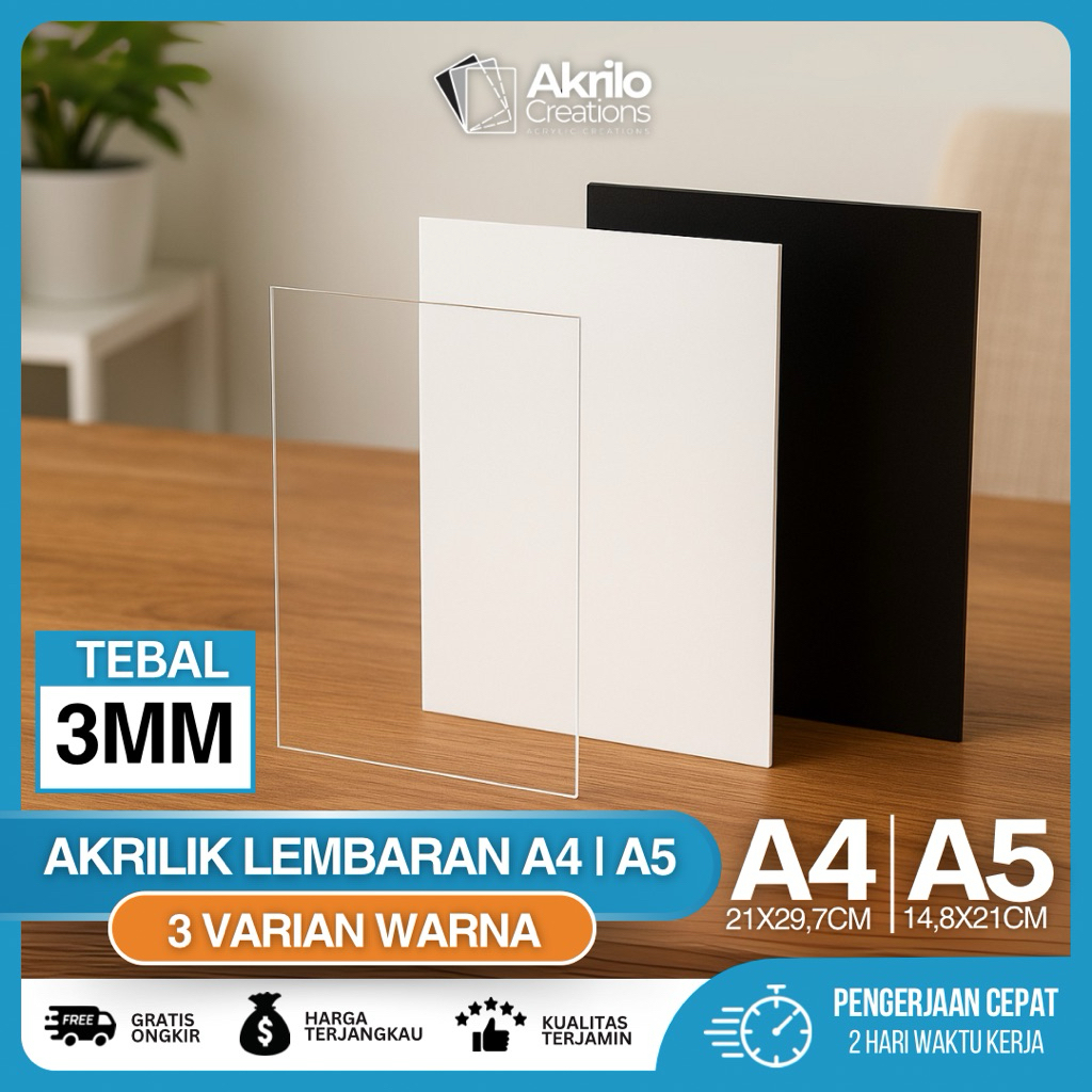

Akrilik Lembaran A4 / A5 3mm | Acrylic Bening Tebal | Akrilik Lembaran 3mm Custom Potong