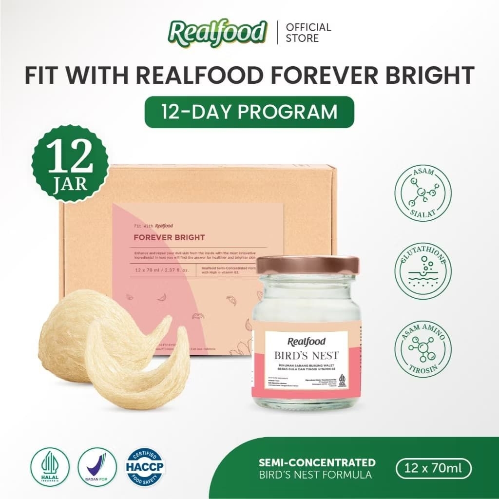 

Realfood Forever Bright ( P.12 Diskon Harga ) Minuman Sarang Burung Walet Bpom Halal