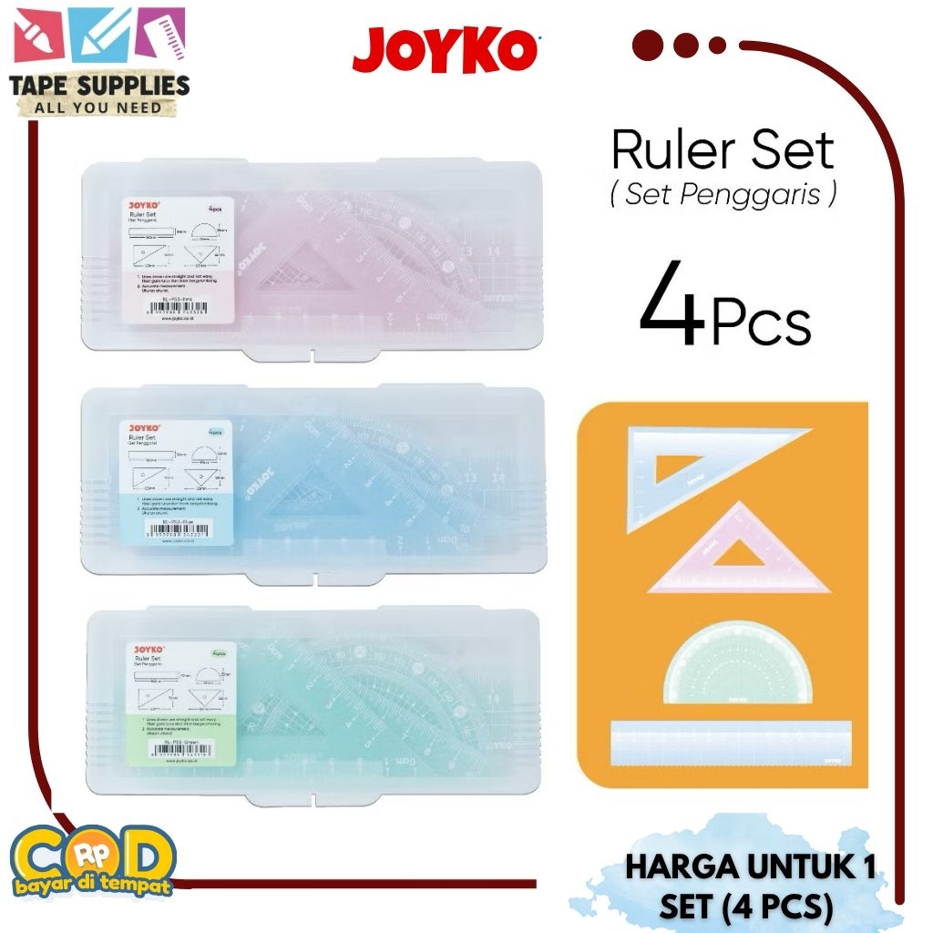 

(1 SET 4 PCS) Ruler Set Penggaris JOYKO RL-PS3 - LENGKAP!! Untuk Sekolah