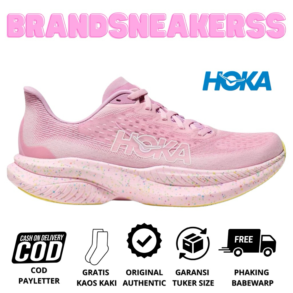 Sepatu Running Wanita Hoka Original Hoka Mach 6 Pink Twighlight lemon