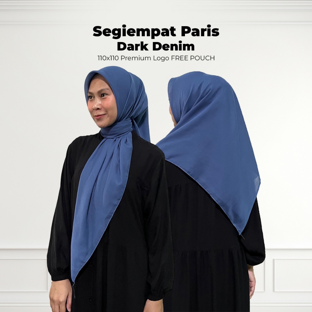 Segiempat Paris Dark Denim 110x110 / Hijab Paris Denim / Segiempat Paris Biru Denim / Jilbab Paris D