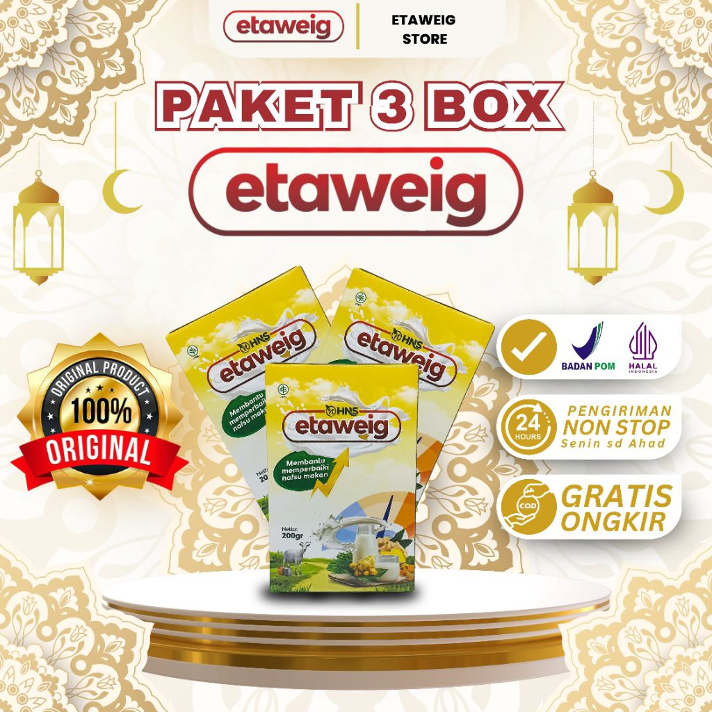 

Susu Penggemuk Etaweig Penambah Nafsu Makan & Berat Badan Original Ampuh BPOM 3 BOX
