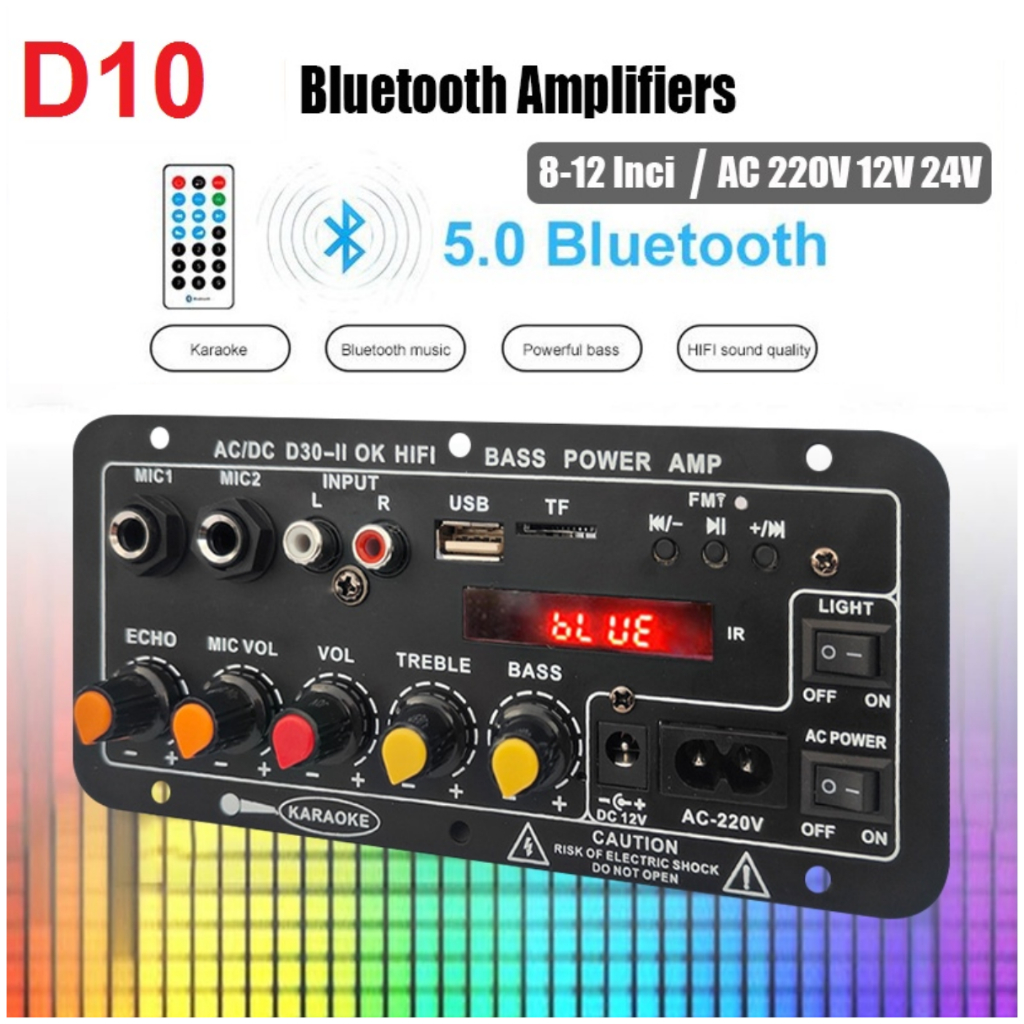 GO TaffSTUDIO D10 Amplifier Mini Bass 12 Volt Bluetooth Siap Pakai Full Bass Subwoofer LCD