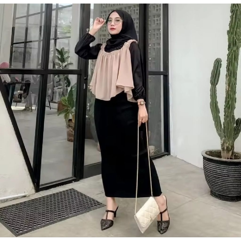 ROK SPAN PANJANG WANITA ROK SPAN SCUBA LATEX TEBAL L/XL/XXL BELAHAN BELAKANG