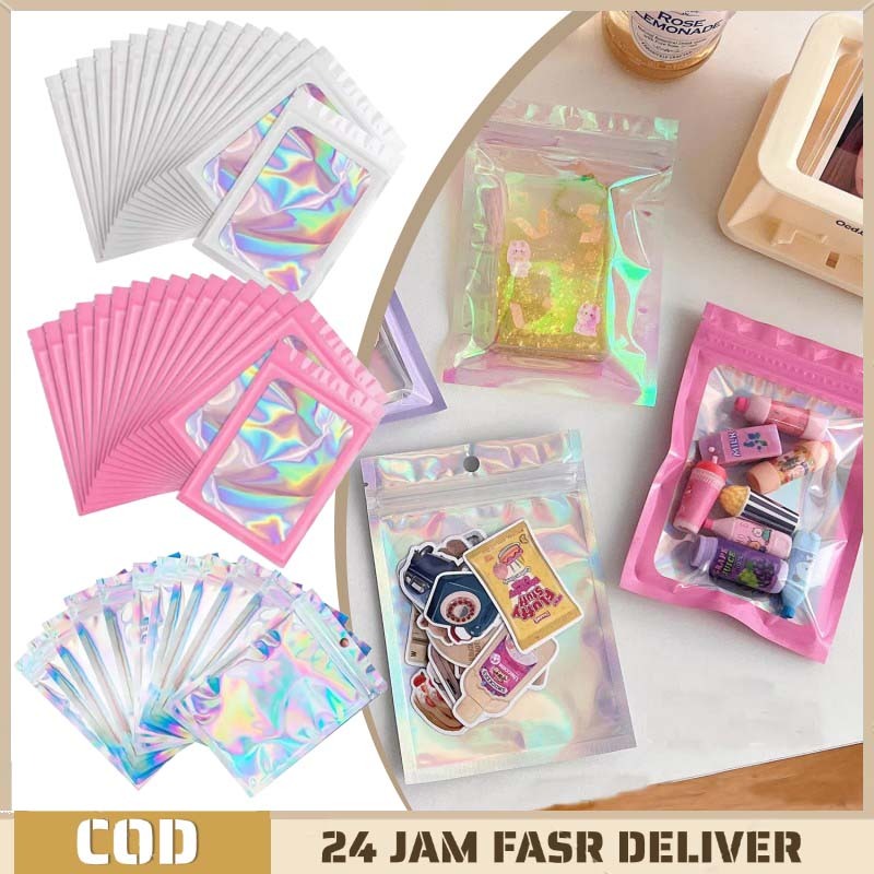 

50pcs Plastik Klip Aksesoris Flat Plastik Ziplock Souvenir Ziplock Hologram Foil Plastik Klip Aksesoris
