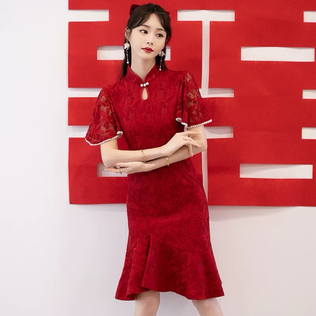 Q07 Gaun merah dewasa Wedding dress