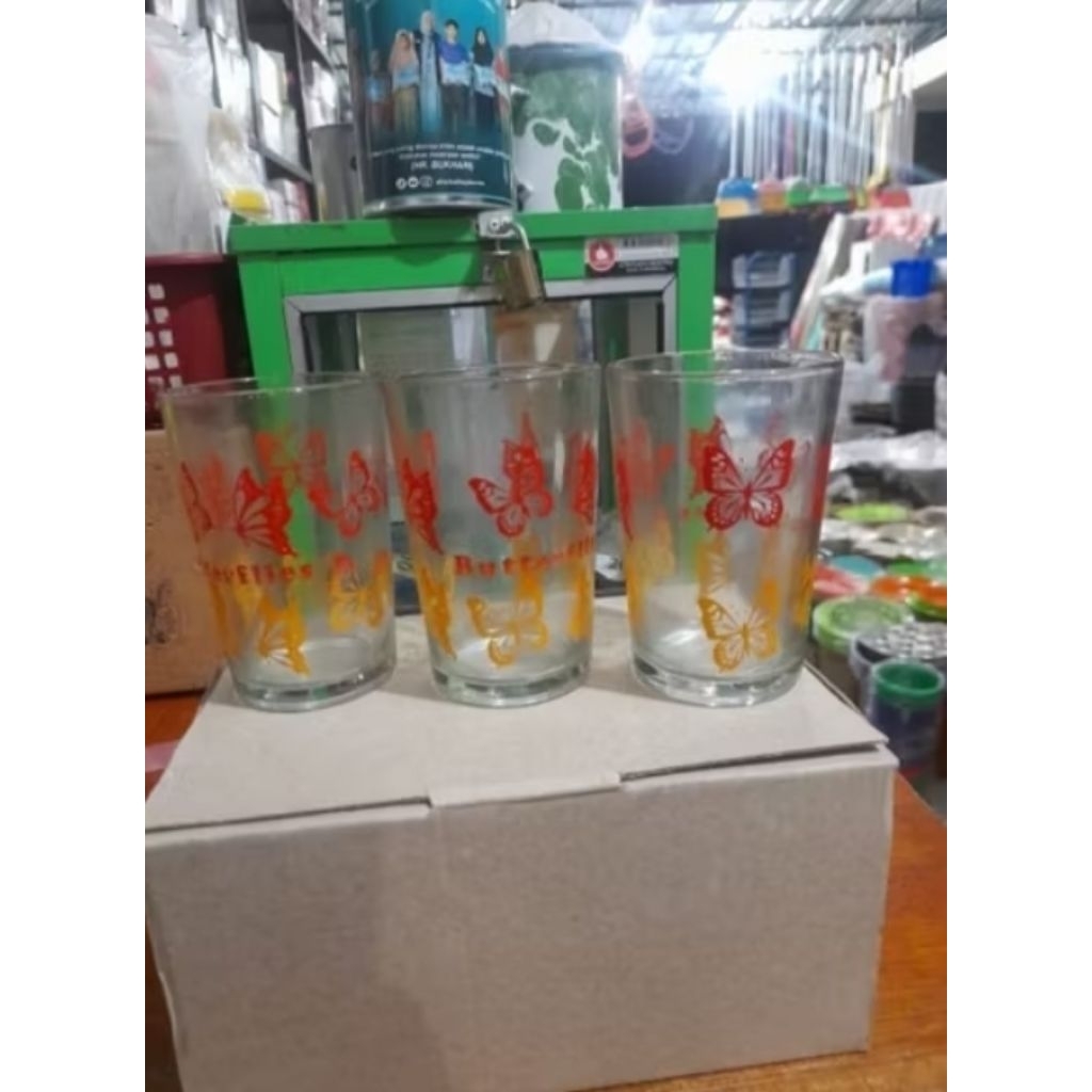 gelas kaca motif bunga/gelas kaca teh kopi/gelas minum sehari-hari