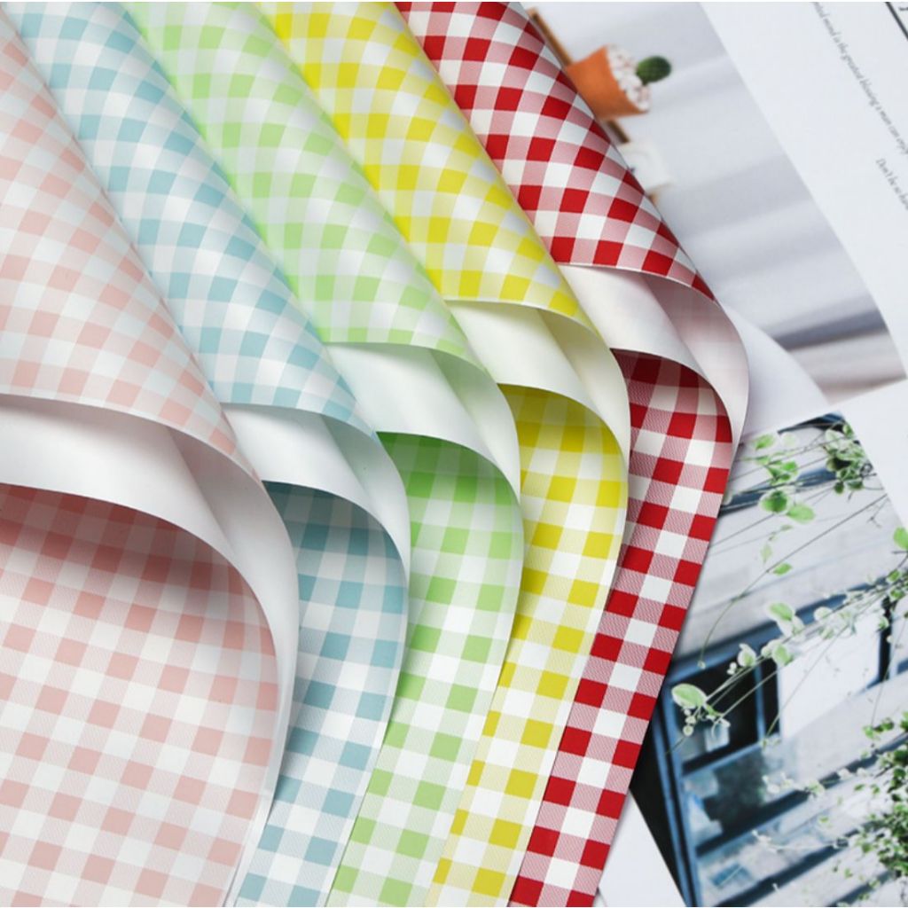 

(5 LEMBAR) Cellophane bicolor kotak / kertas wrapp flower bicolor plaid
