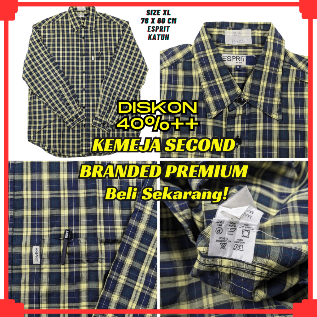 Z71 Size XL Kemeja Second Branded Pria Kotak | Baju Bekas Preloved Casual Formal Lengan Panjang