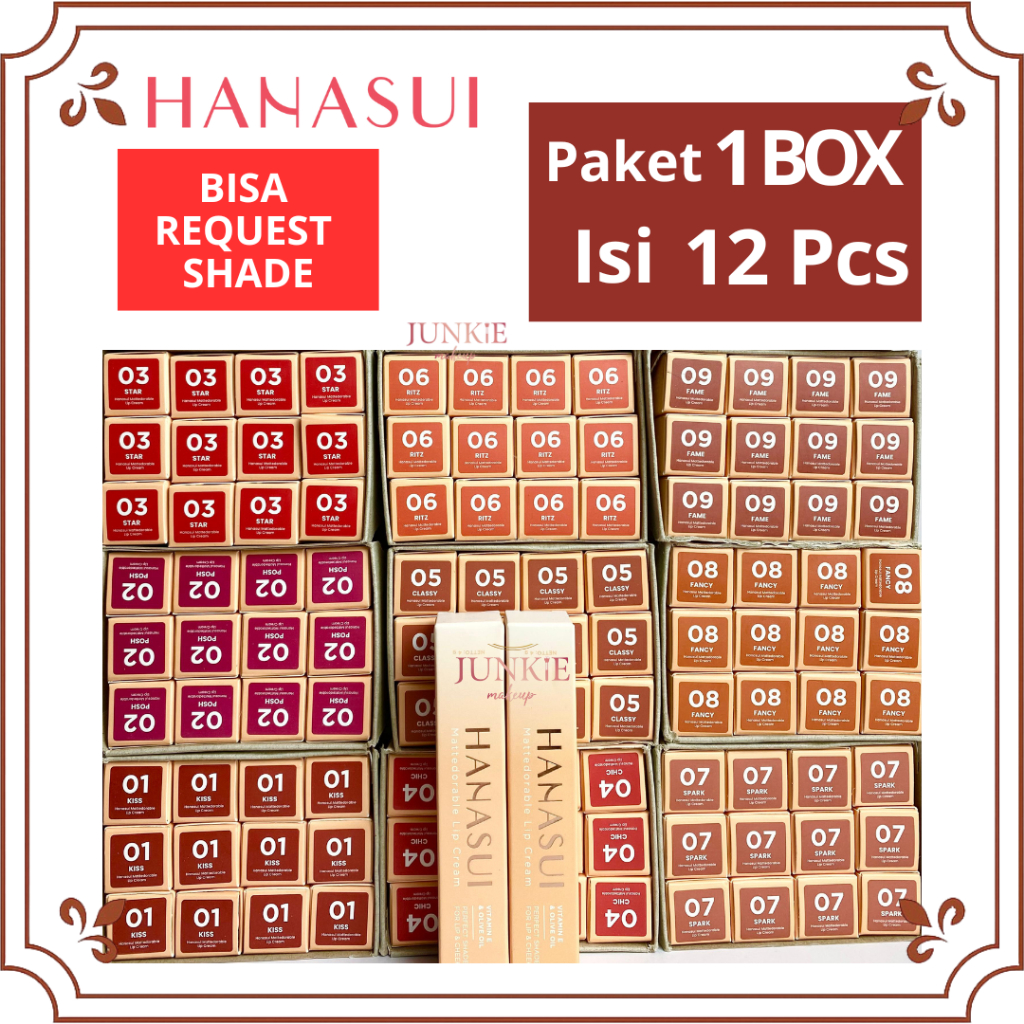 Hanasui Mattedorable Lipstick - Lipcream Hanasui 12 Pcs / Lusinan  [ Harga Grosir ]