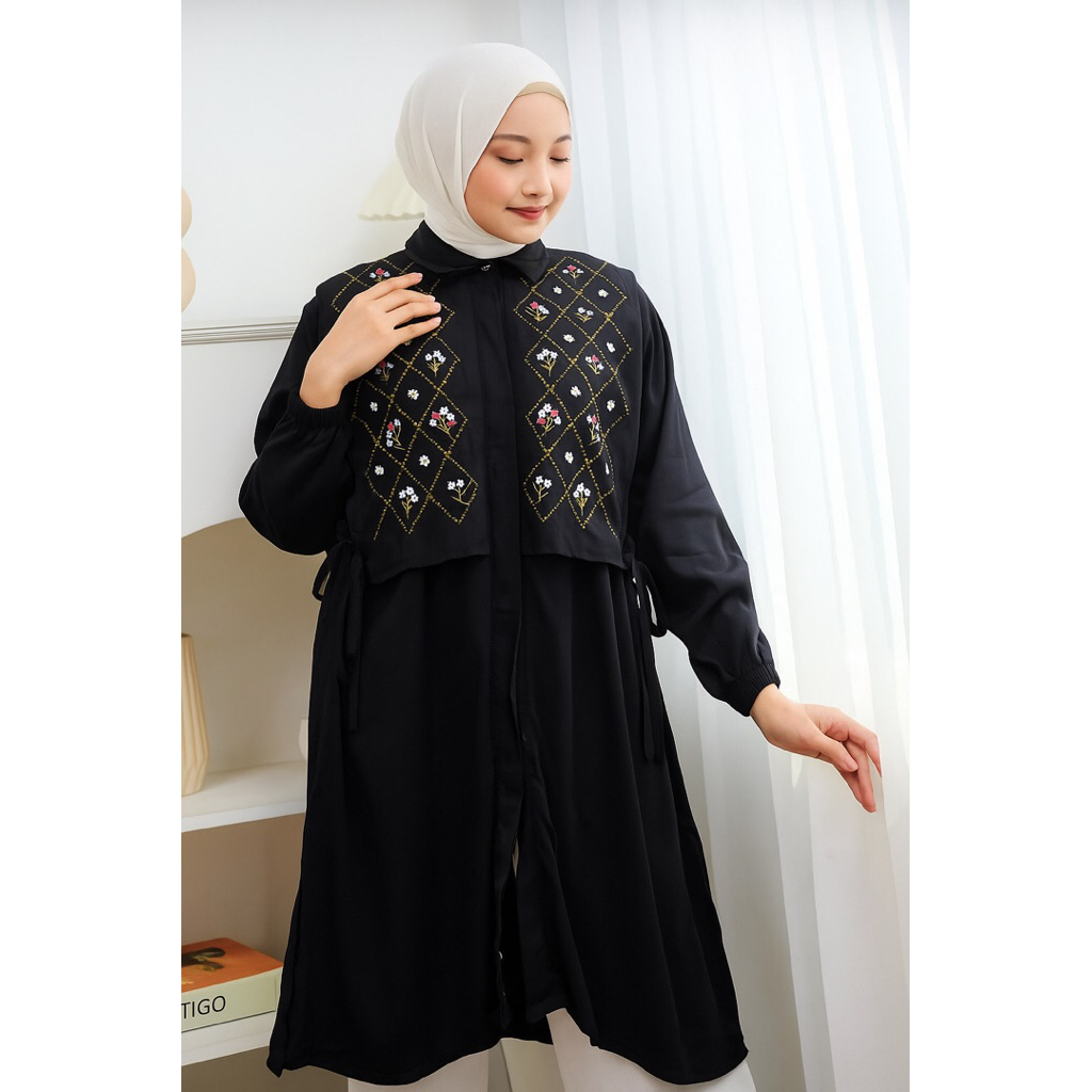 TUNIK AISYAH-TUNIK Bordir Rompi Rayon Twil lengan kerut / Atasan wanita muslim kekinian