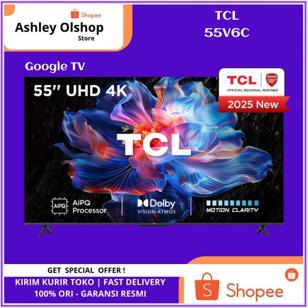 Google TV TCL 55V6C 4K UHD Dolby Audio TCL 55 Inch V6C New Series 55V6C-UK 2025