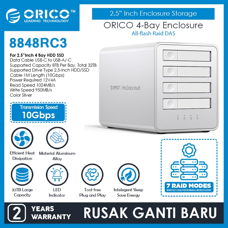 ORICO 4-Bay All-Flash RAID Enclosure for 2.5-inch HDD/SSD - 8848RC3