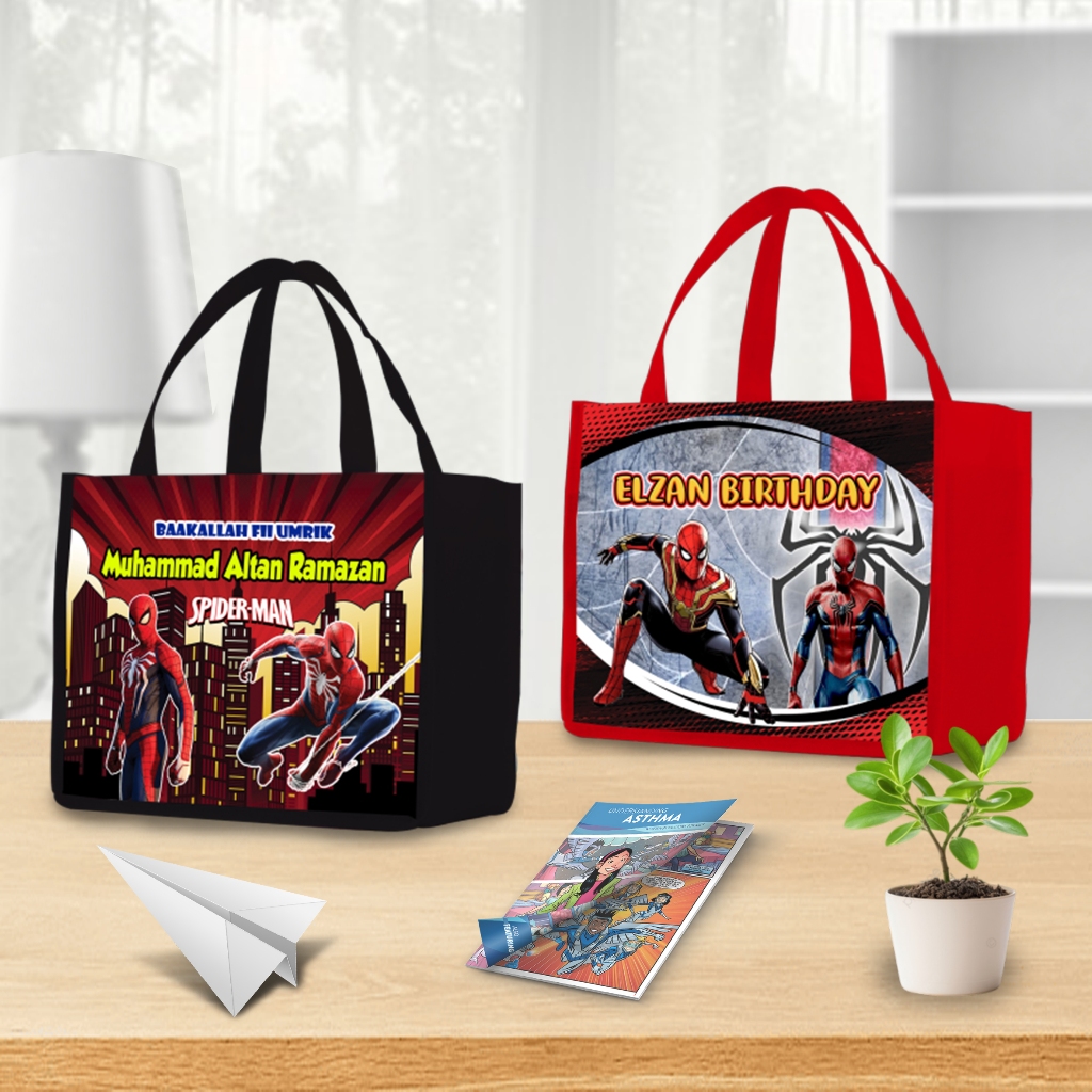 

Tas Spiderman Custom bisa tambah nama, Tas souvenir Ulang tahun, 2 hari langsung jadi