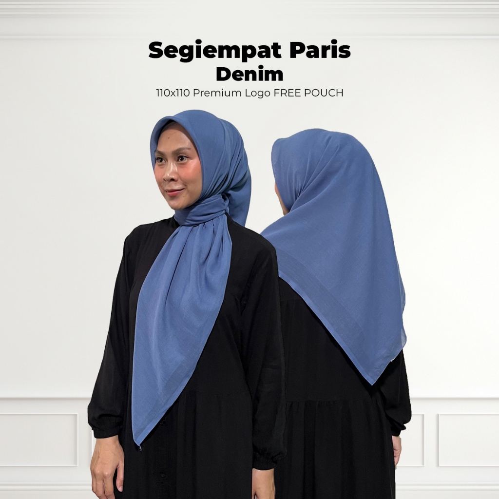 Segiempat Paris Denim 110x110 / Hijab Paris Denim Muda / Segiempat Paris Biru Muda / Jilbab Paris De