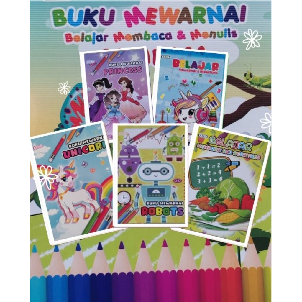 

Buku Mewarnai Buku Gambar Anak Belajar Membaca Menulis PAUD TK