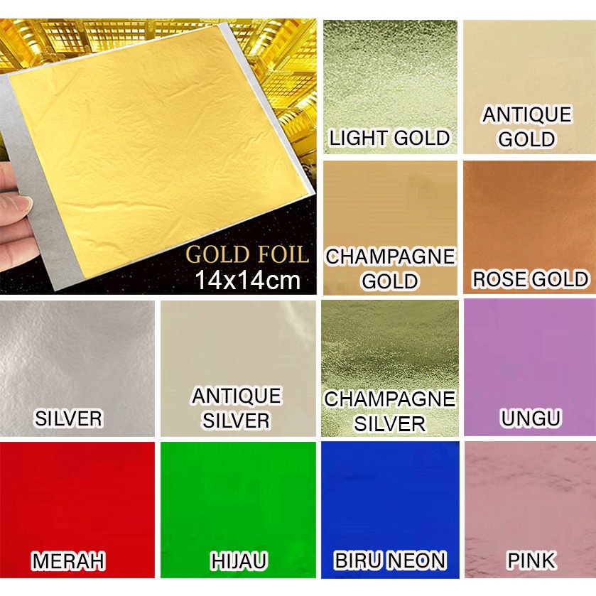 10 LEMBAR Kertas Foil 14x14cm Emas Gold Leaf Foil Sheet Kertas Prada Sepuhan Sepuh