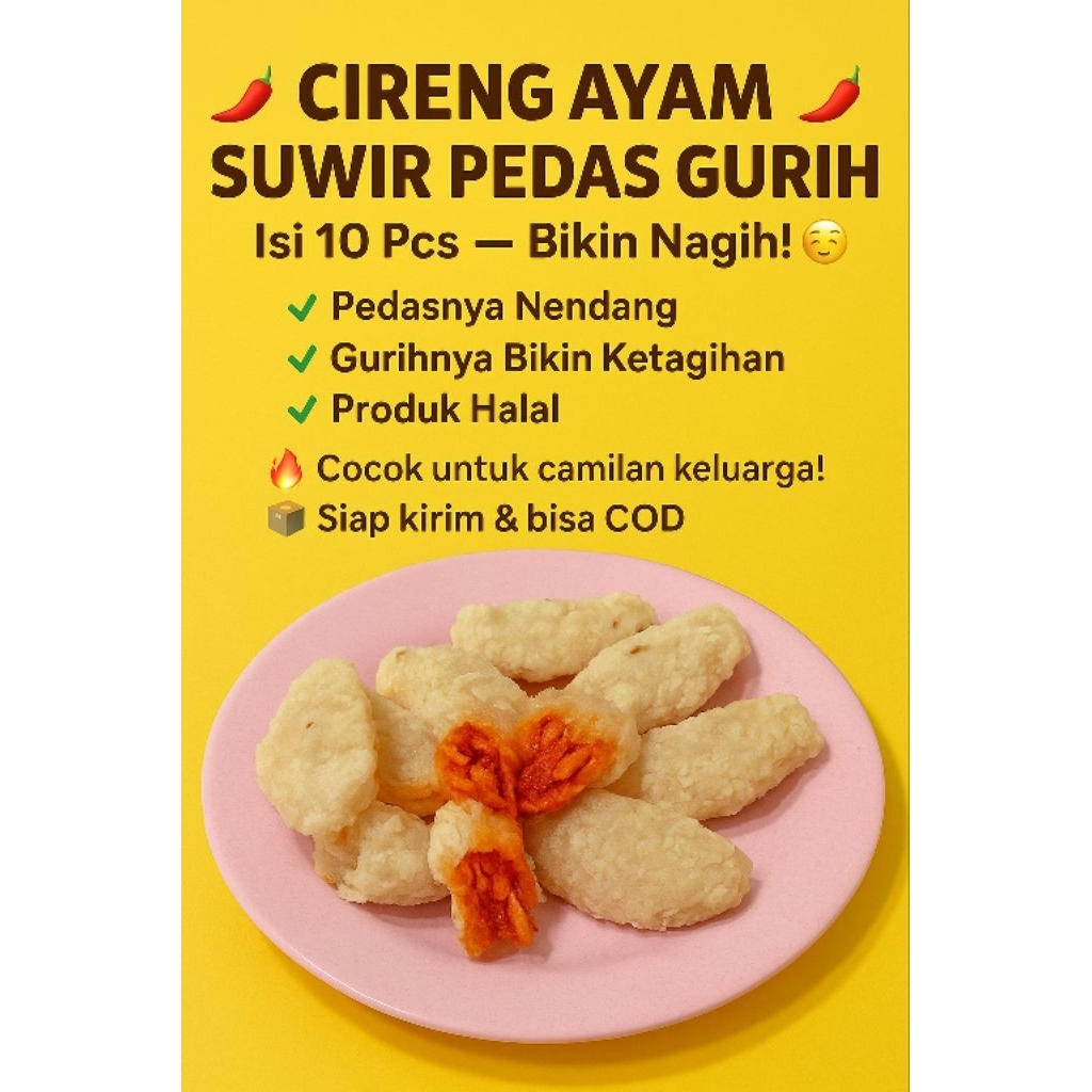 

cireng ayam suwir pedas gurih isi 10 pcs