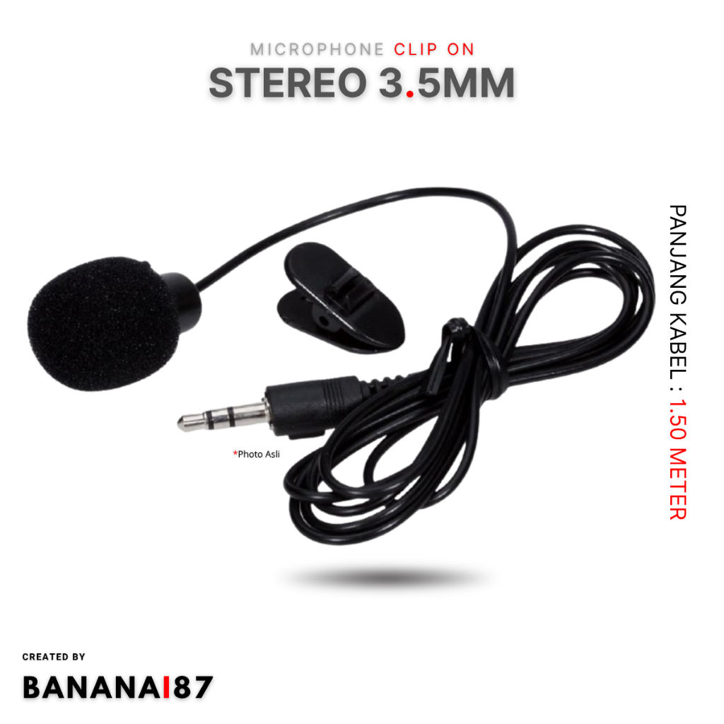 Mikrofon Microphone PC Clip for Laptop and PC - 1.5M Length Mic Clip On Untuk Content Creator