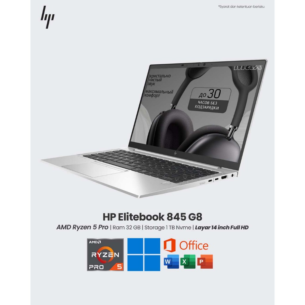 Laptop Gaming HP Elitebook 845 G8 AMD Ryzen 5 Pro 5000 Series Ram 32 GB SSD 1 TB Layar 14 inch