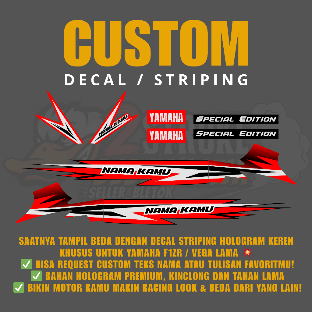 Decal Striping Hologram F1ZR Vega Lama – Bisa Custom Nama / Teks