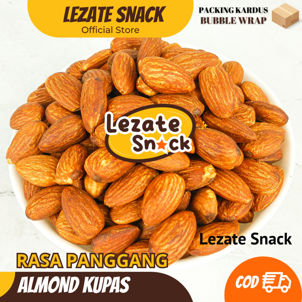

Kacang Almond Panggang Siap Makan 100GR Murah Renyah / Kacang Almon Kupas Roasted Panggang Oven Utuh Premium LEZATE SNACK