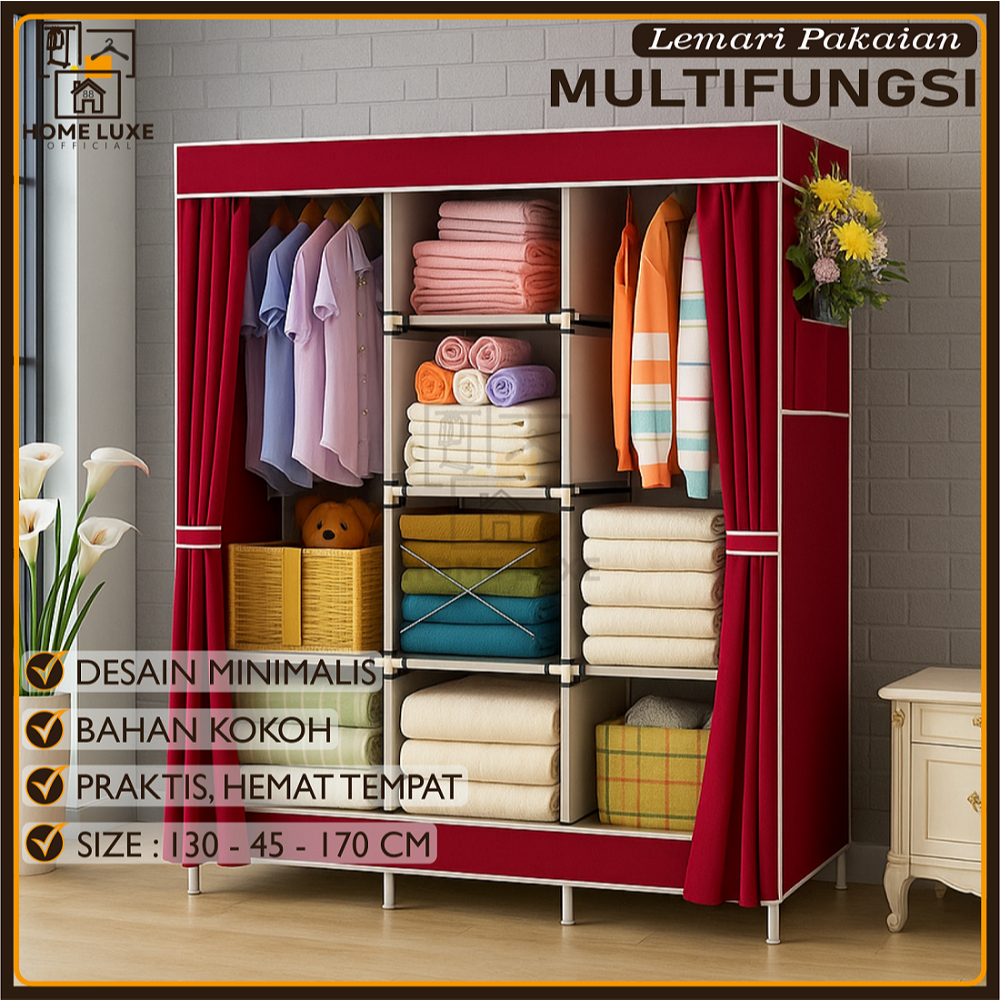 HOMELUXE Lemari Pakaian / Lemari Kain Resleting / Lemari Baju Minimalis Lemari Pakaian Kain Portable