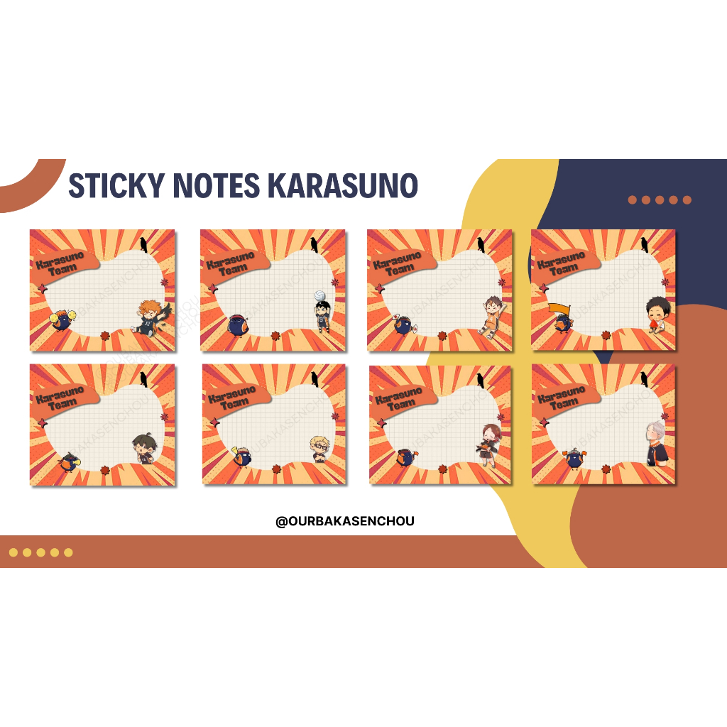 

Sticky Notes Karasuno Haikyuu! Hinata Kageyama Tanaka Tsukkishima Yamaguchi Nishinoya Daichi Asahi