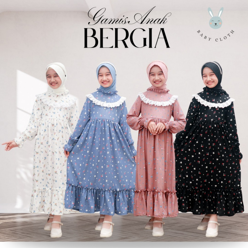 GAMIS+HIJAB ANAK BERGIA SMLXL BABY.CLOTH UNTUK UMUR 3-14TAHUN GAMIS ANAK PANJANG VIRAL GAMIS LEBARAN