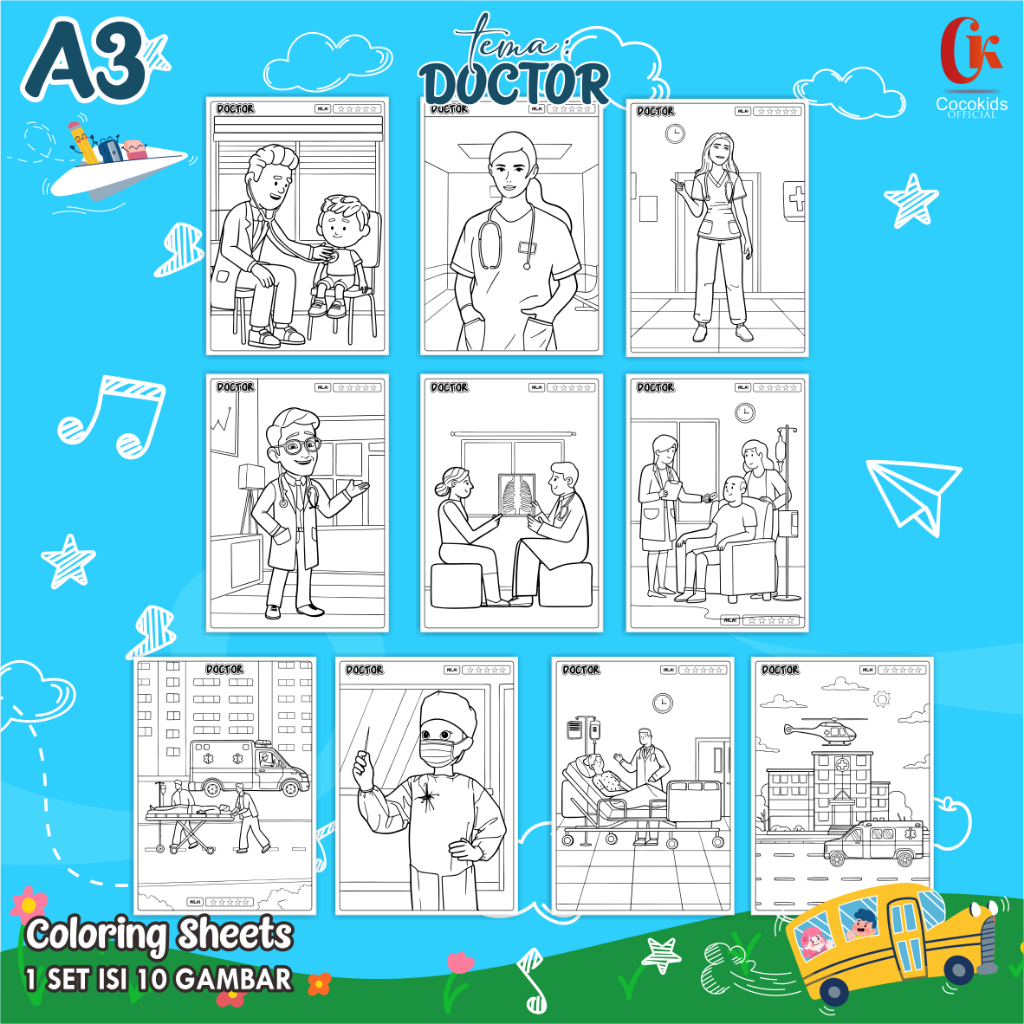

KERTAS MEWARNAI ANAK A3 - COLORING SHEETS PROFESI 01 - LEMBAR MEWARNAI ANAK PAUD/TK/SD