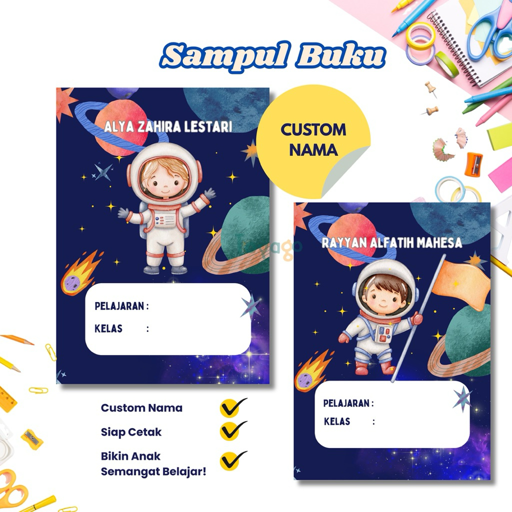 

[10 pcs] Sampul Buku Tulis A5 Motif Astronot Custom Nama – Isi 10 Lembar – Art Paper Glossy